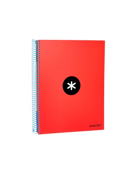 Cuaderno espiral a4 micro antartik tapa forrada 120h 90 gr cuadro 5mm 5 bandas 4 taladros color rojo