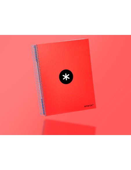 Cuaderno espiral a4 micro antartik tapa forrada 120h 90 gr cuadro 5mm 5 bandas 4 taladros color rojo