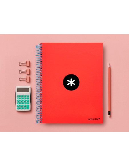 Cuaderno espiral a4 micro antartik tapa forrada 120h 90 gr cuadro 5mm 5 bandas 4 taladros color rojo
