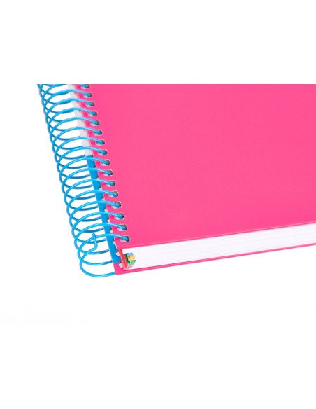 Cuaderno espiral a5 micro antartik tapa forrada 120h 100 gr horizontal 5 bandas 6 taladros color rosa