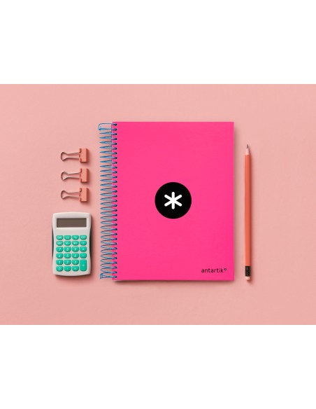 Cuaderno espiral a5 micro antartik tapa forrada 120h 100 gr horizontal 5 bandas 6 taladros color rosa