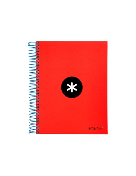 Cuaderno espiral a5 micro antartik tapa forrada 120h 90 gr horizontal 5 bandas 6 taladros color rojo