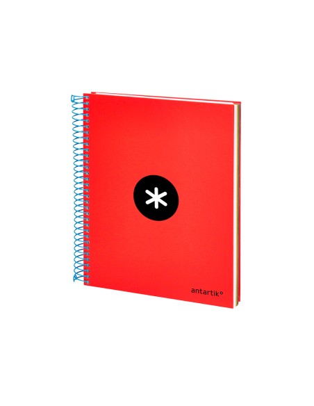 Cuaderno espiral a5 micro antartik tapa forrada 120h 90 gr horizontal 5 bandas 6 taladros color rojo