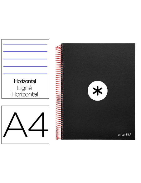 Cuaderno espiral a4 micro antartik tapa forrada 120h 90 gr horizontal 5 bandas 4 taladros color negro