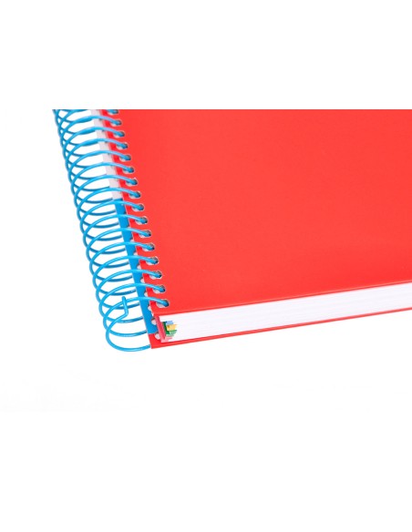 Cuaderno espiral a4 micro antartik tapa forrada 120h 90 gr horizontal 5 bandas 4 taladros color rojo