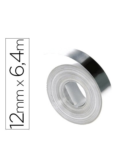 Cinta dymo acero inoxidable 12mm x 6,40mt sin adhesivo para rotuladora