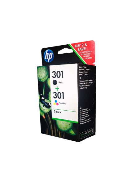 Ink jet hp 301 pack con tinta negra y tinta tricolor 1000/1001 3000/ 3050/3050se/3050ve 1050a/2050a/2054a/3050a