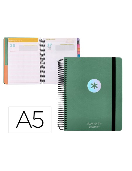 Agenda escolar antartik año 24 - 25 curso coleccion minimal green día página a5