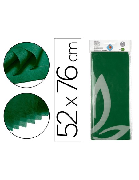 Papel seda liderpapel 52x76cm 18g/m2 bolsa de 5 hojas verde oscuro
