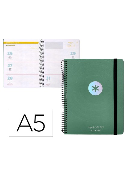 Agenda escolar antartik año 24 - 25 curso coleccion minimal green semana vista a5