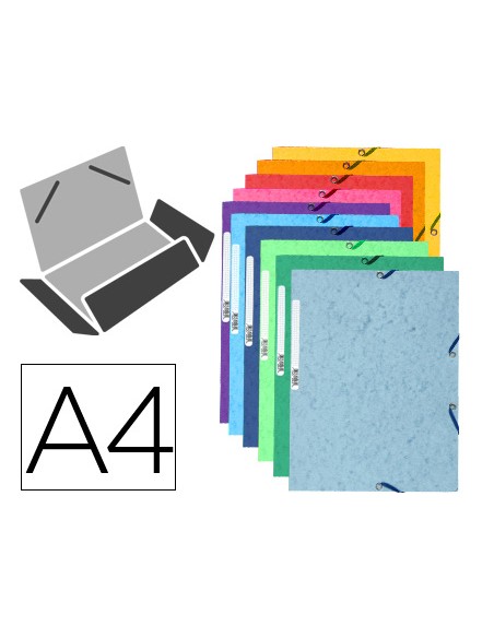 Carpeta exacompta gomas cartulina lustrada tres solapas din a4 colores surtidos