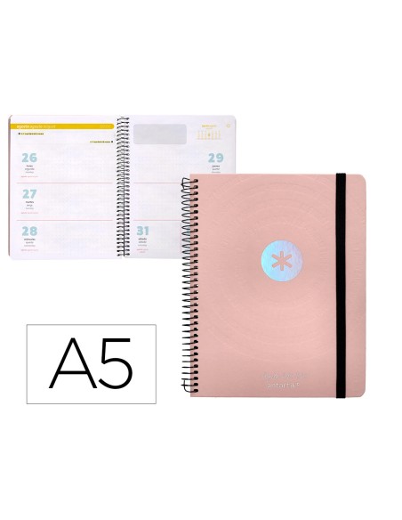 Agenda escolar antartik año 24 - 25 curso coleccion minimal pink semana vista a5