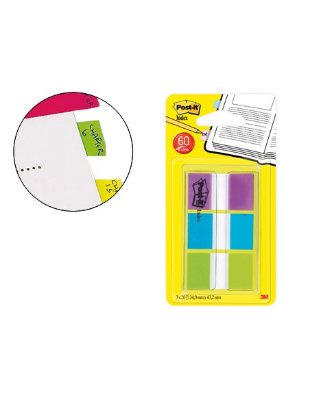 Banderitas separadoras post-index 680-roy verde azul y violeta dispensador funda 3x20