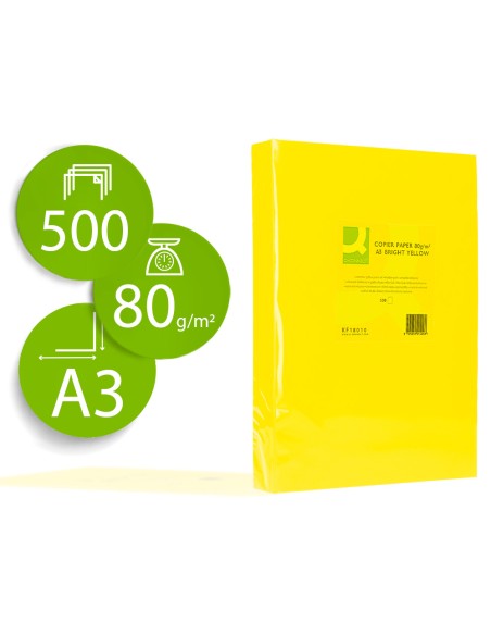 Papel color q-connect din a3 80 gr amarillo intenso paquete de 500 hojas