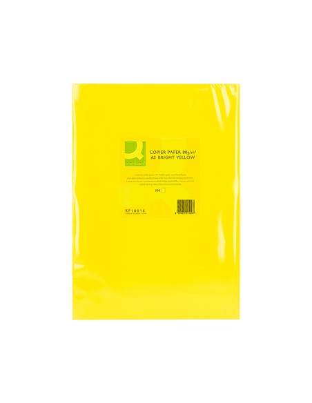 Papel color q-connect din a3 80 gr amarillo intenso paquete de 500 hojas