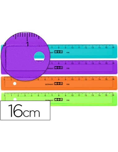 Regla m+r 16 cm plastico graduada y biselada...