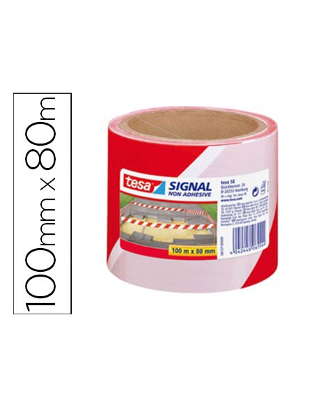 Cinta de señalizacion tesa signal no adhesiva rojo y blanco 100 m x 80 mm