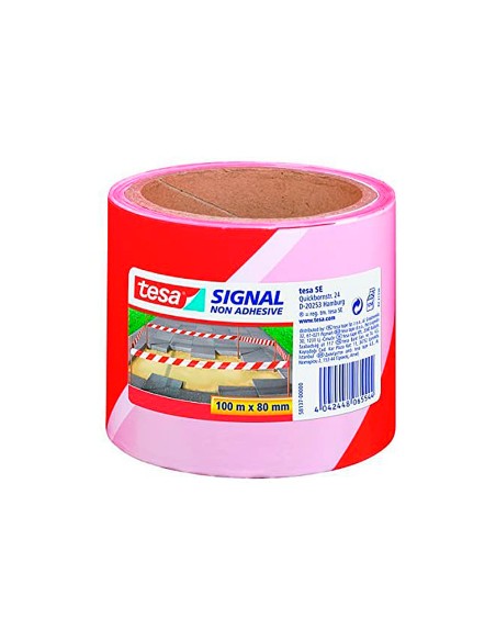 Cinta de señalizacion tesa signal no adhesiva rojo y blanco 100 m x 80 mm