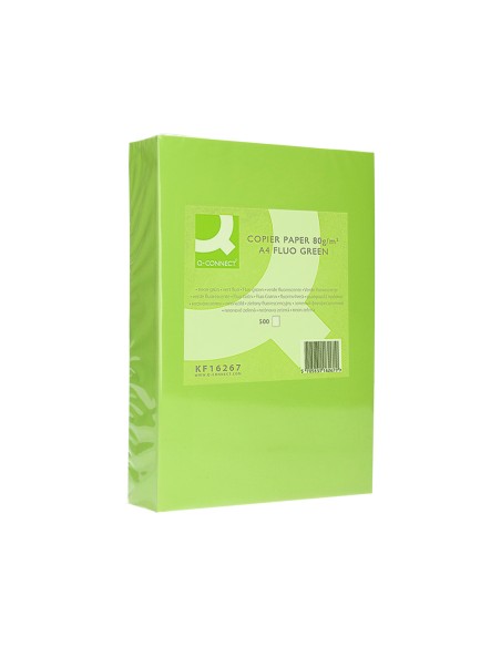 Papel color q-connect din a4 80gr verde neon paquete de 500 hojas
