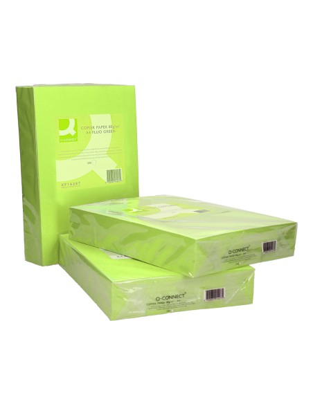 Papel color q-connect din a4 80gr verde neon paquete de 500 hojas