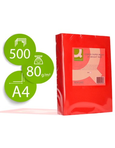 Papel color q-connect din a4 80gr rojo intenso...
