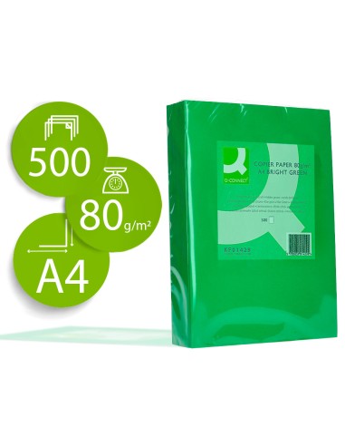 Papel color q-connect din a4 80gr verde intenso...