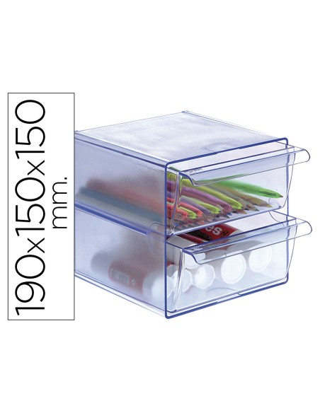 Archicubo archivo 2000 2 cajones organizador modular plastico azul transparente 190x150x150 mm
