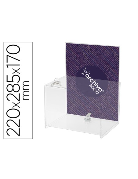 Buzon de sugerencias archivo 2000 con cerradura y 2 llaves poliestireno transparente 170x220x285 mm