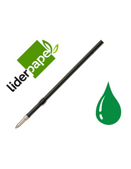 Recambio boligrafo liderpapel gummy touch retractil 1,0 mm tinta verde bolsa de 10 unidades