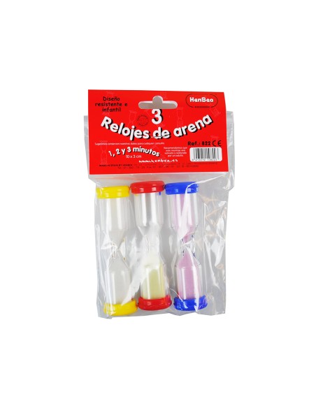 Reloj de arena henbea plastico resistente marca de 1 a 3 minutos 10x3 cm