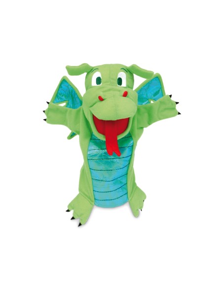 Marioneta fiesta crafts de tela para mano y dedos dragon verde 17x33 cm