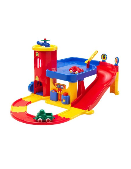 Juego vikingtoys garaje dos pisos + 3 vehiculos + pistas 19x42x39 cm