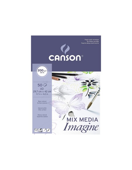 Bloc dibujo multitecnicas canson imagine din a3 encolado liso 29,7x42 cm 50 hojas 200 gr/m2
