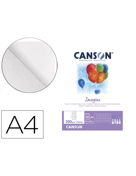 Bloc dibujo multitecnicas canson imagine din a4 encolado liso 21x29,7 cm 50 hojas 200 gr/m2