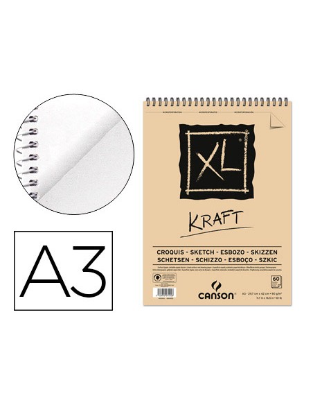 Bloc dibujo esbozo canson xl kraft din a3 kraft rayado beige espiral 29,7x42 cm 60 hojas 90 g