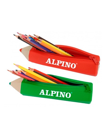 Bolso escolar portatodo alpino forma lapiz soft con 12 lapices de colores