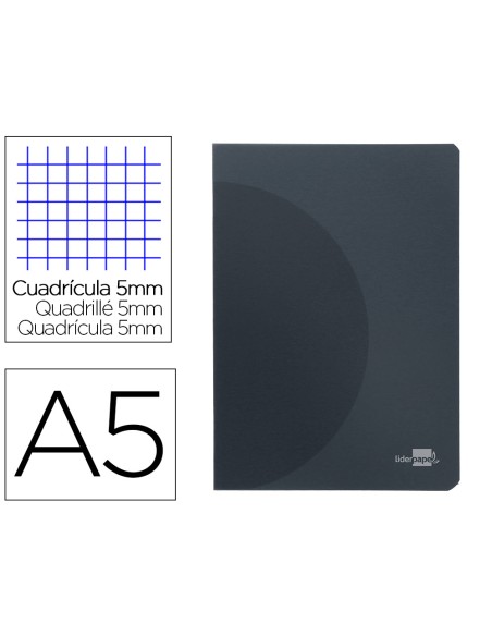 Libreta liderpapel 360 tapa de plastico a5 48 hojas 90gr 5mm con doble margen tapa negra