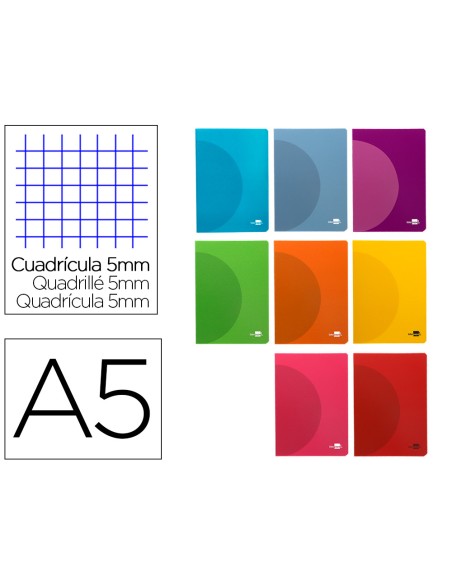 Libreta liderpapel 360 tapa de plastico a5 48 hojas 90gr 5mm con doble margen colores surtidos