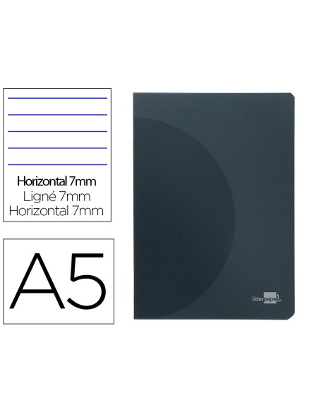 Libreta liderpapel 360 tapa de plastico a5 48 hojas 90gr horizontal con doble margen tapa negra