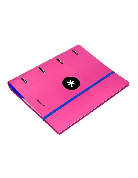 Carpeta con recambio antartik a4 cuadro 5mm forrada 4 anillas 40mm redondas con solapa color rosa