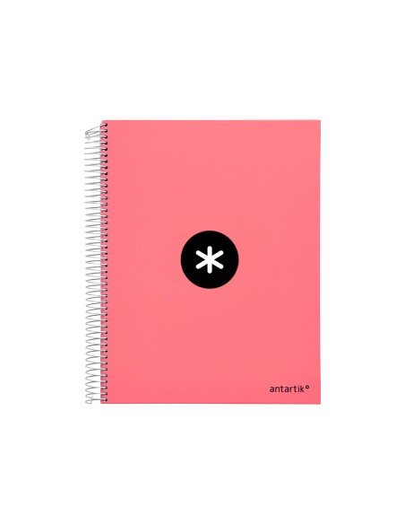Cuaderno espiral a4 micro antartik tapa forrada 120h 90 gr cuadro 5mm 5 bandas 4 taladros color coral