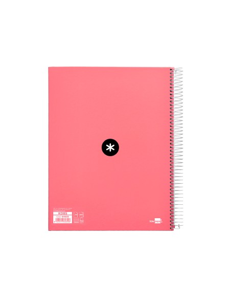 Cuaderno espiral a4 micro antartik tapa forrada 120h 90 gr cuadro 5mm 5 bandas 4 taladros color coral