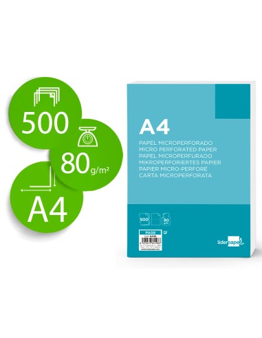 Papel liderpapel a4 80g/m2 liso microperforado...