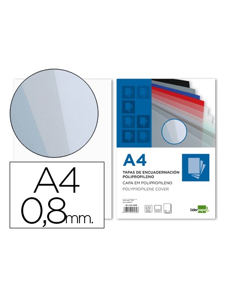 Tapa encuadernacion liderpapel polipropileno a4 0.8mm transparente paquete de 50 unidades