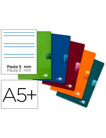 Libreta liderpapel scriptus a5+ plus 48 hojas 90gr rayado montessori 5mm con margen colores surtidos