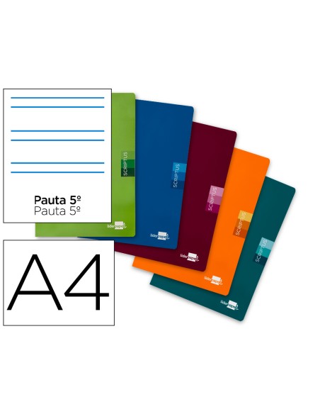 Libreta liderpapel scriptus a4 48 hojas 90gr rayado montessori 5mm con margen colores surtidos