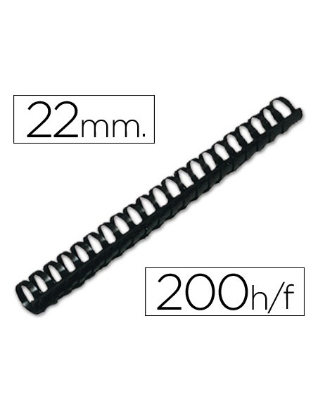 Canutillo q-connect redondo 22 mm plastico negro capacidad 200 hojas caja de 50 unidades