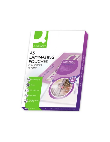 Bolsa de plastificar q-connect 153 x 216 mm 125 mc din a5 a caja de 100 unidades