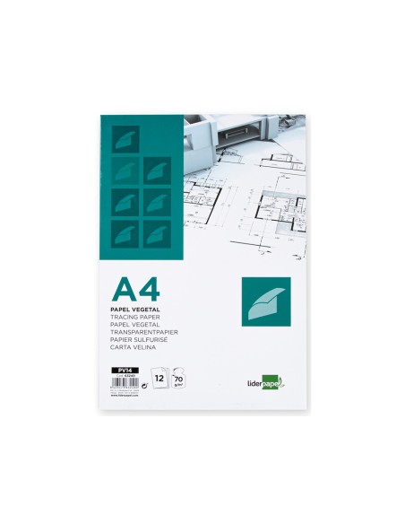 Papel vegetal liderpapel a4 70gr 210x297mm sobre de 12 hojas