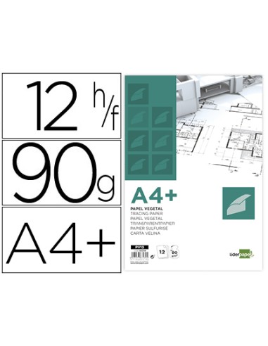 Papel vegetal liderpapel a4+ 90 gr 240x320mm...